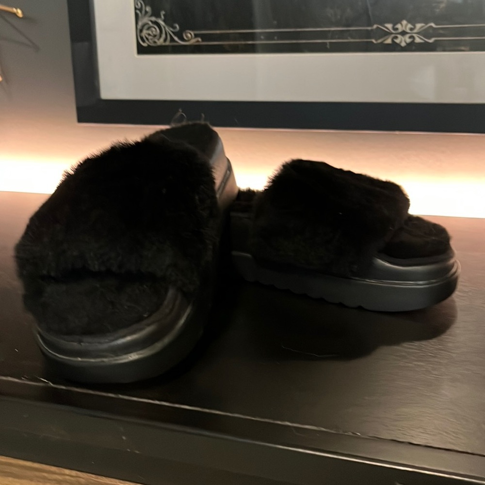 Michael Kors black fur slides